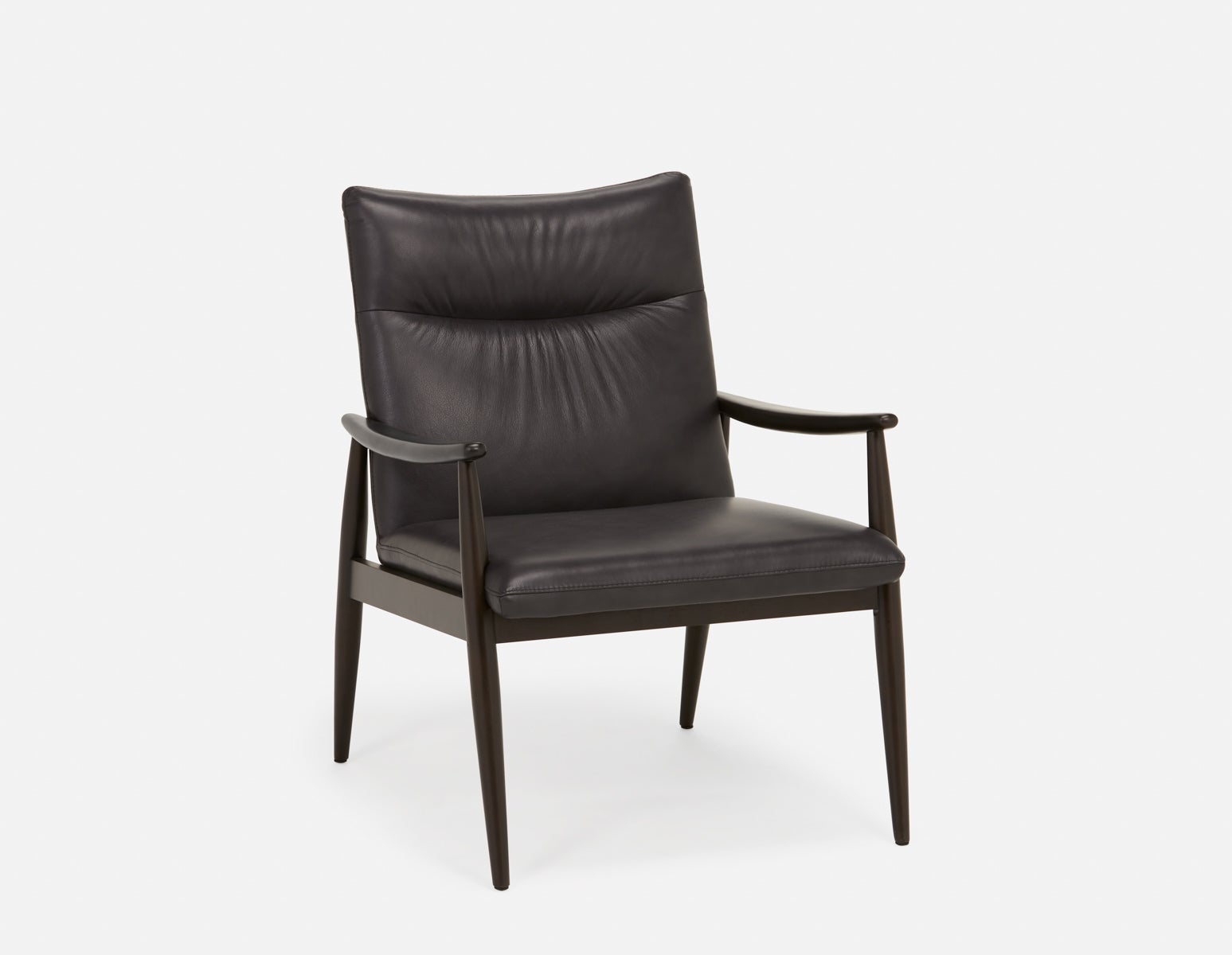LATONA - 100% leather mid-century modern accent chair - Black