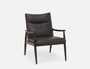 LATONA - 100% leather mid-century modern accent chair - Black