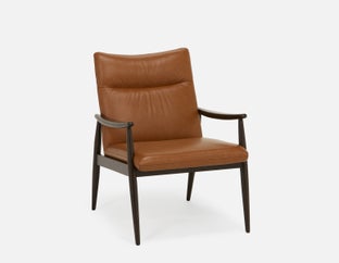 LATONA - 100% leather mid-century modern accent chair - Brown