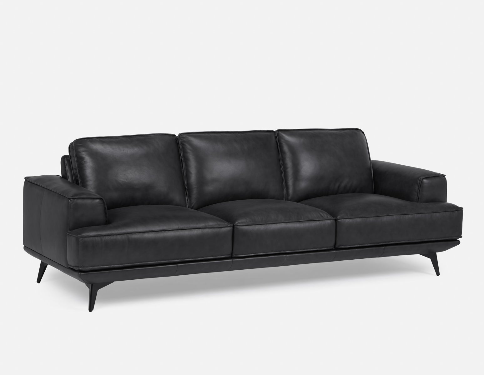 ALPHA - 100% leather mid century 3-seater sofa - Black