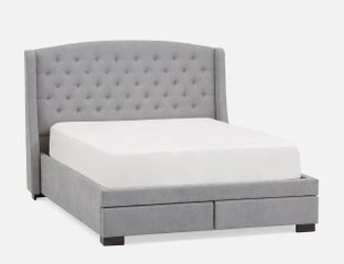 RAVEL - traditional tufted upholstered wingback queen size bed with storage - Grey
