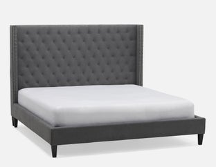 VERSAILLES - traditional tufted upholstered wingback king size bed - Grey