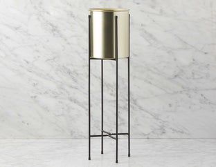 LAURI - metal planter with stand 68 cm - Brass/Black