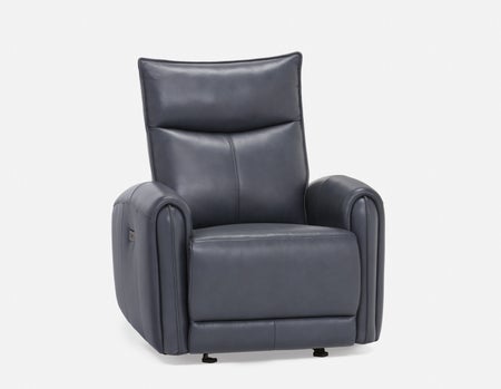 CALVERO - contemporary power-reclining and glider 100% leather armchair with usb port - Blue