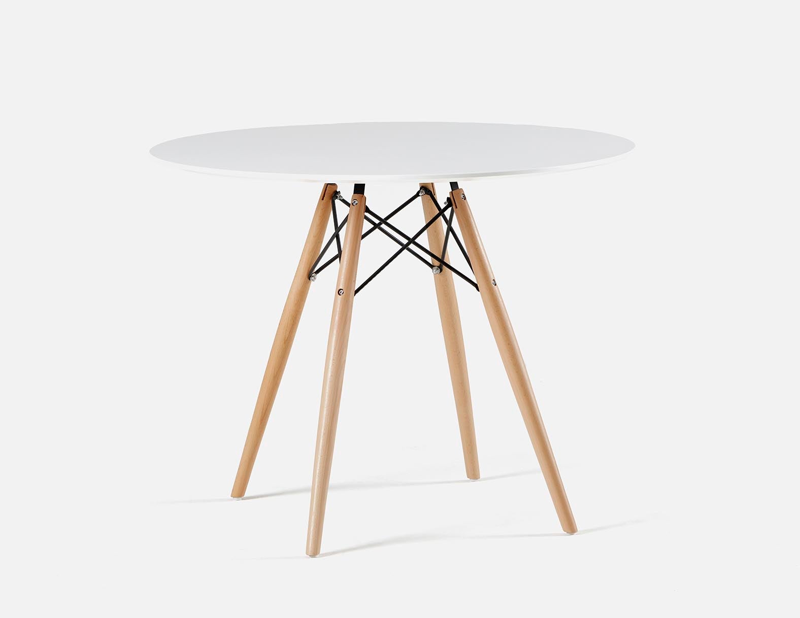 EIFFEL - round lacquered dining table with solid beech wood legs 90 cm - White