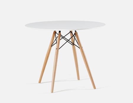 EIFFEL - round lacquered dining table with solid beech wood legs 90 cm - White