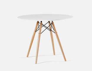 EIFFEL - table ronde au fini laqué avec base en bois d'hêtre massif 90 cm - Blanc