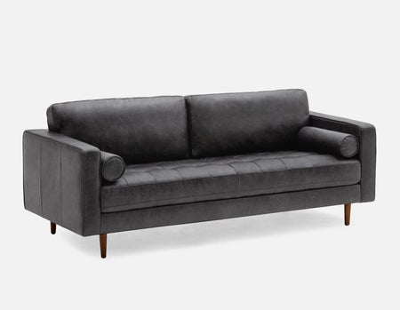 KINSEY - canapé 3 places 100 % cuir moderne du milieu du siècle - Noir