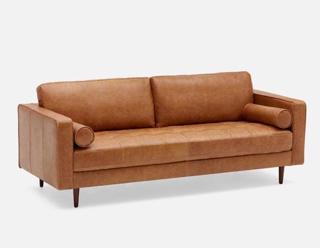KINSEY - canapé 3 places 100 % cuir moderne du milieu du siècle - Caramel