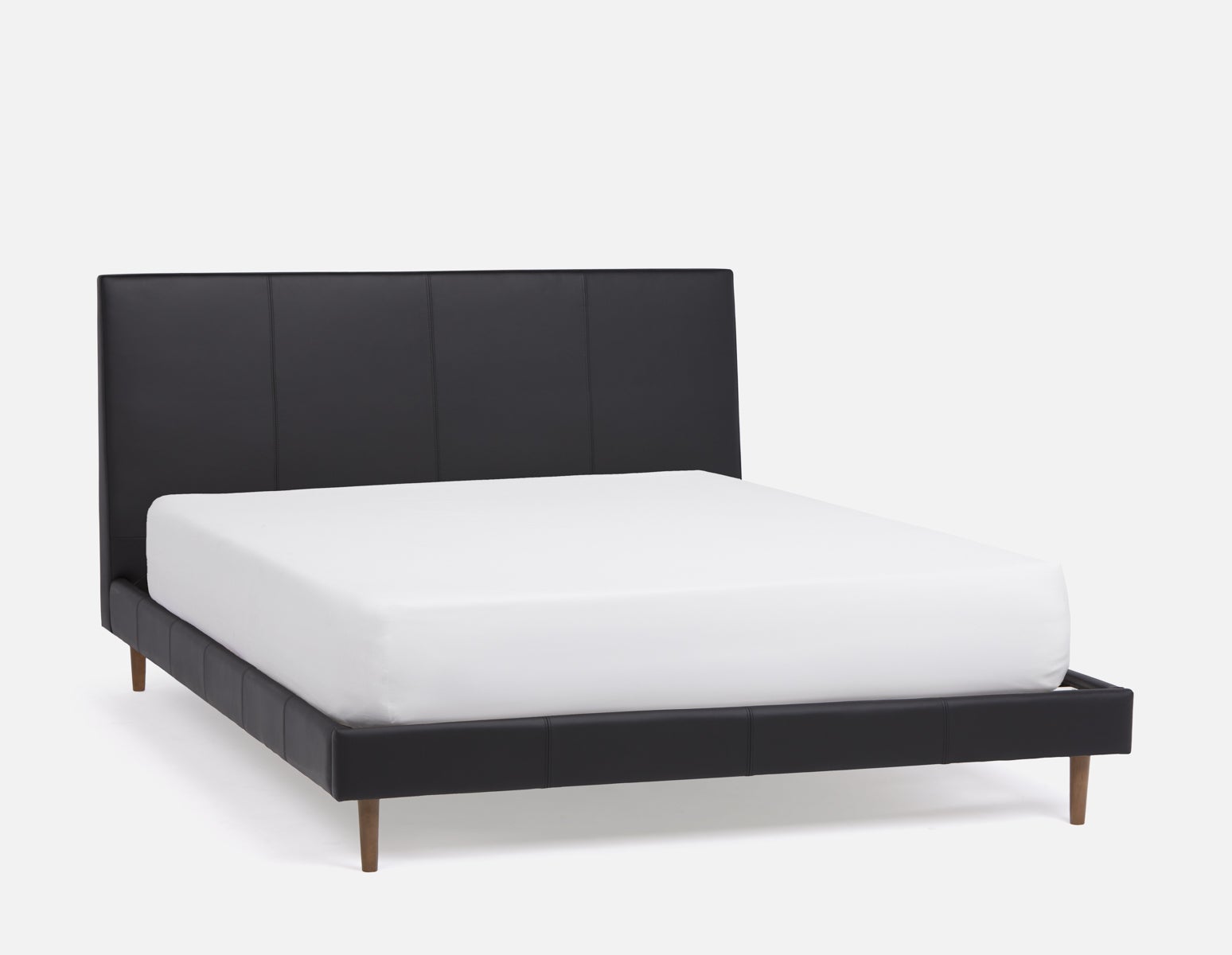 JAVIER - mid-century modern 100% leather king size bed - Black