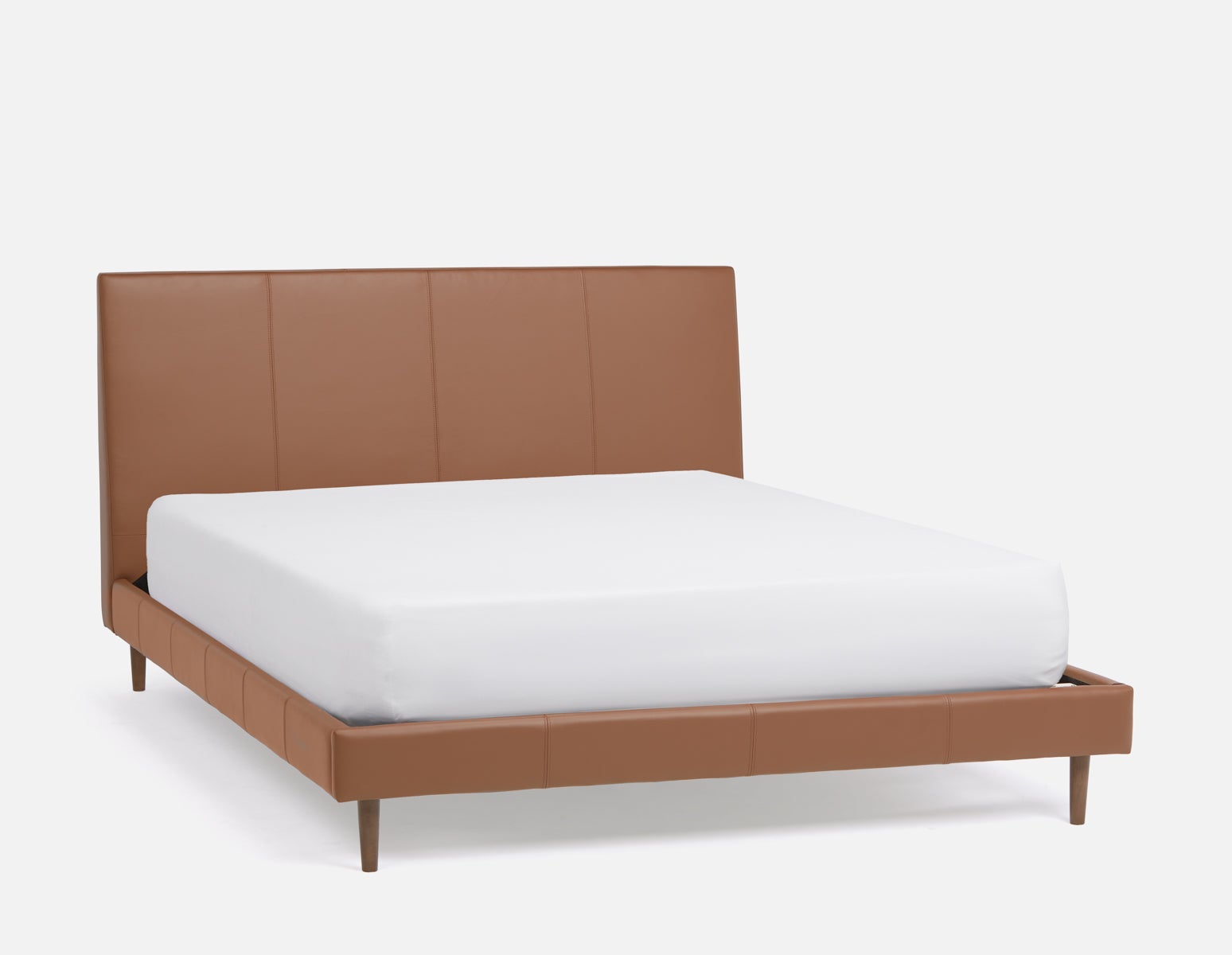 JAVIER - mid-century modern 100% leather king size bed - Cognac