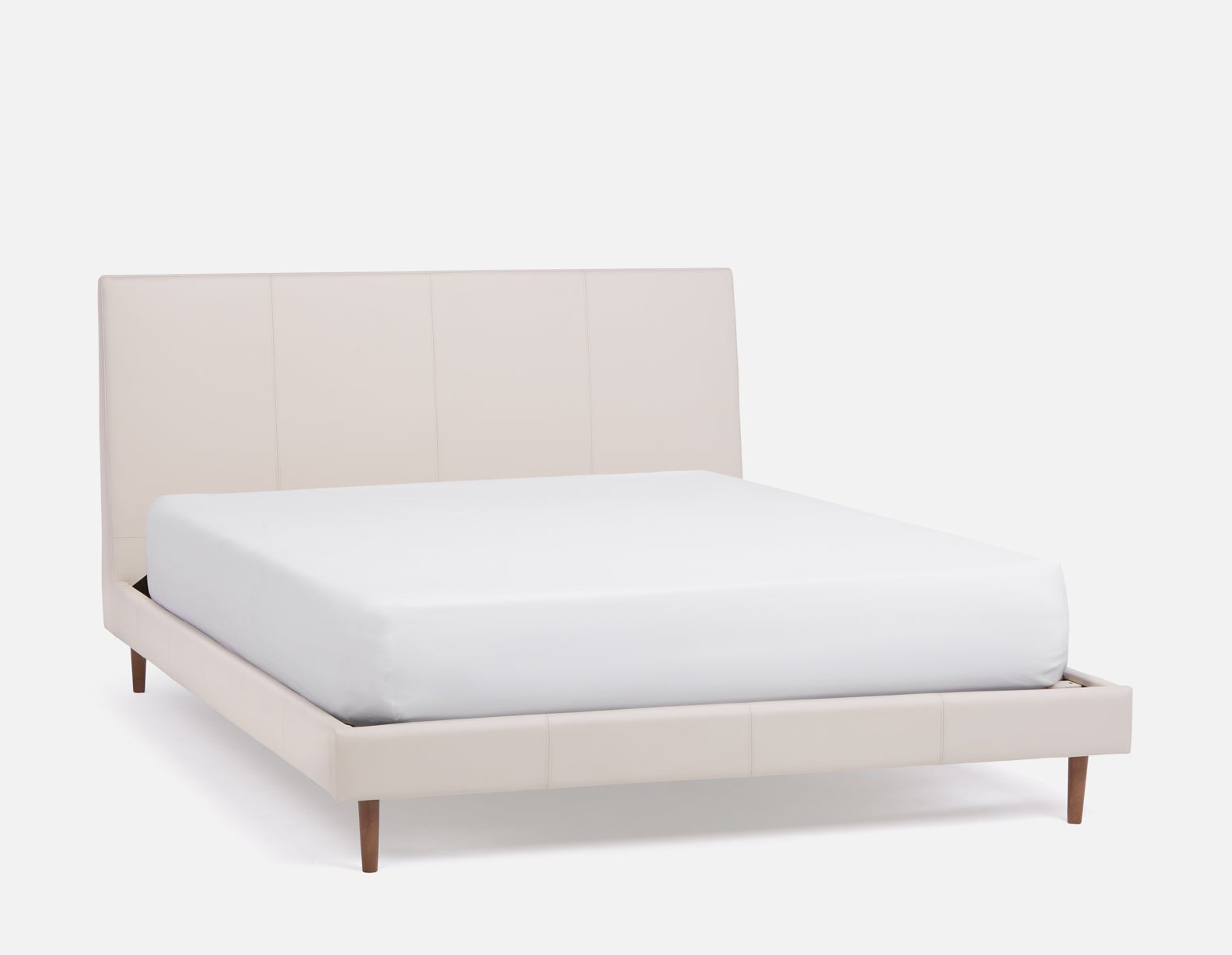 JAVIER - mid-century modern 100% leather king size bed - Ivory