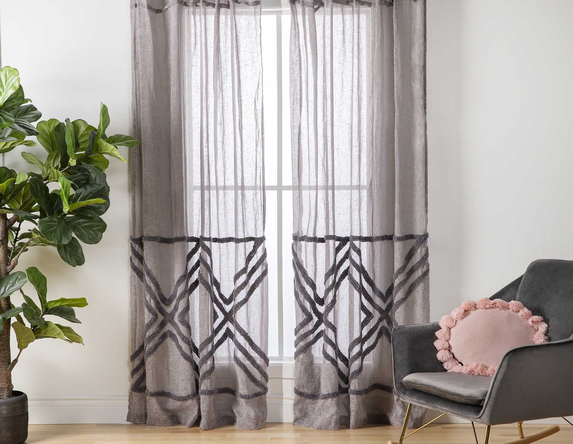 RAMONA - set of 2 sheer curtain panels - Grey