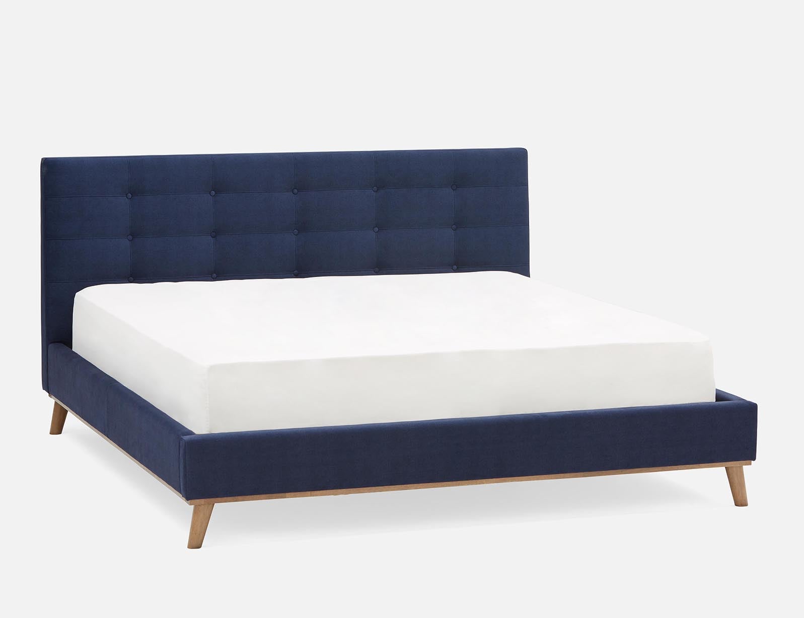 CARME - mid-century modern tufted upholstered king size bed - Blue