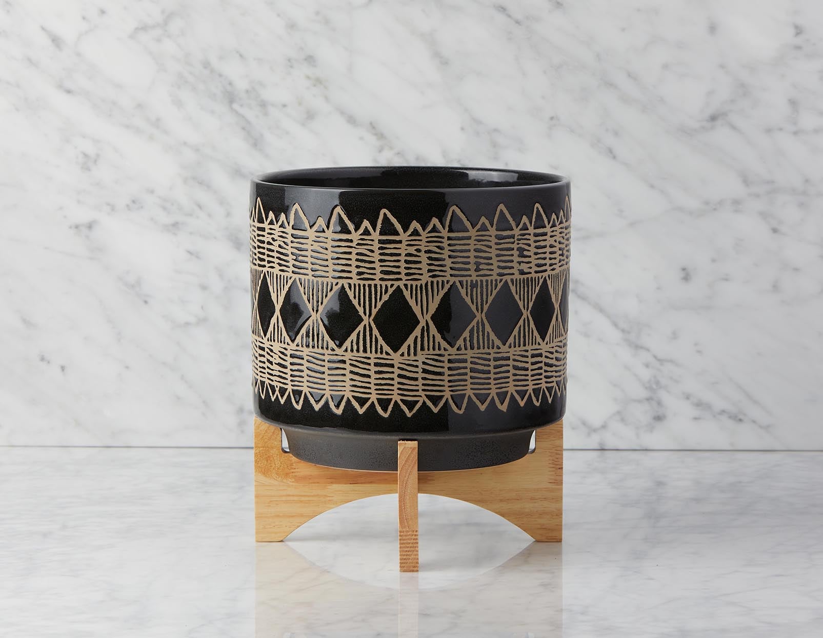 ADEN ceramic pot with wood stand 29 cm undefined