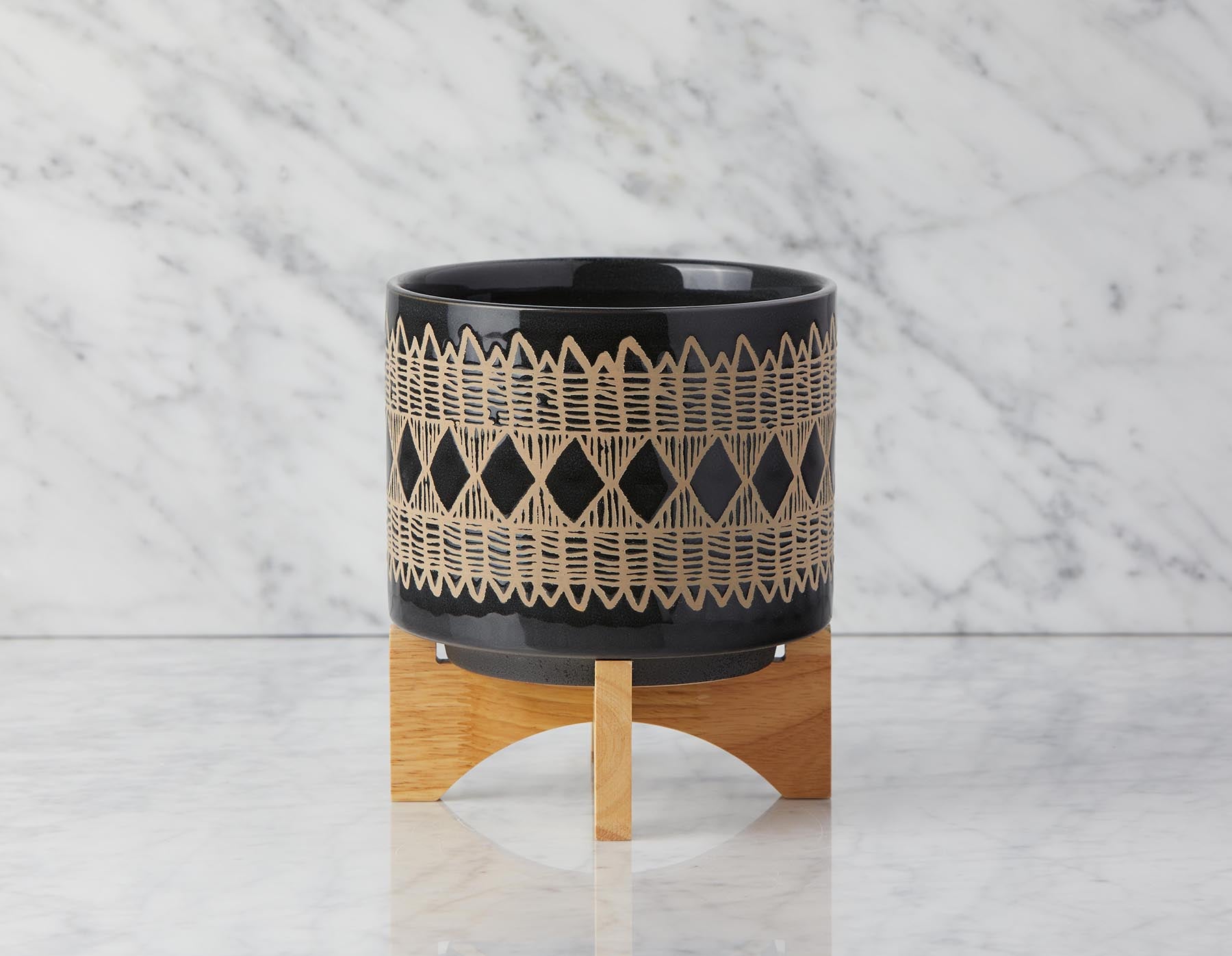 ADEN ceramic pot with wood stand 22 cm undefined