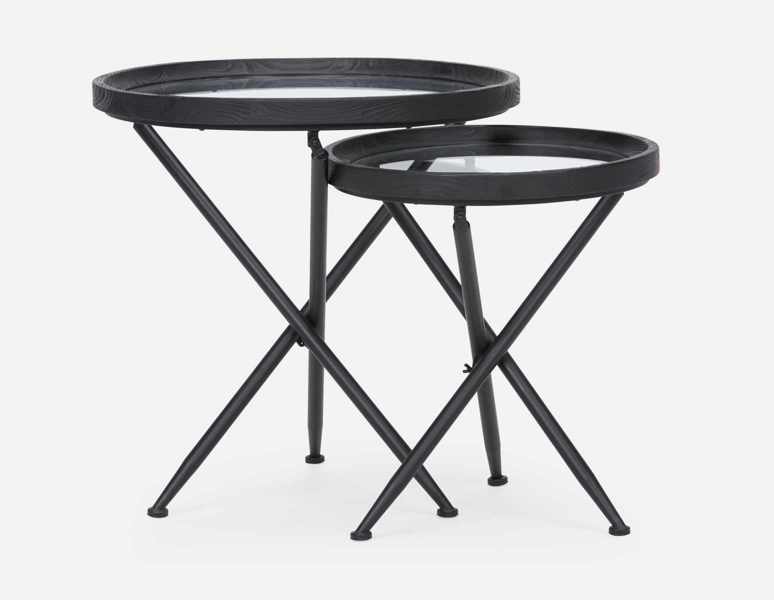 KAY ensemble de 2 tables gigognes en bois de sapin avec plateaux en verre trempé undefined