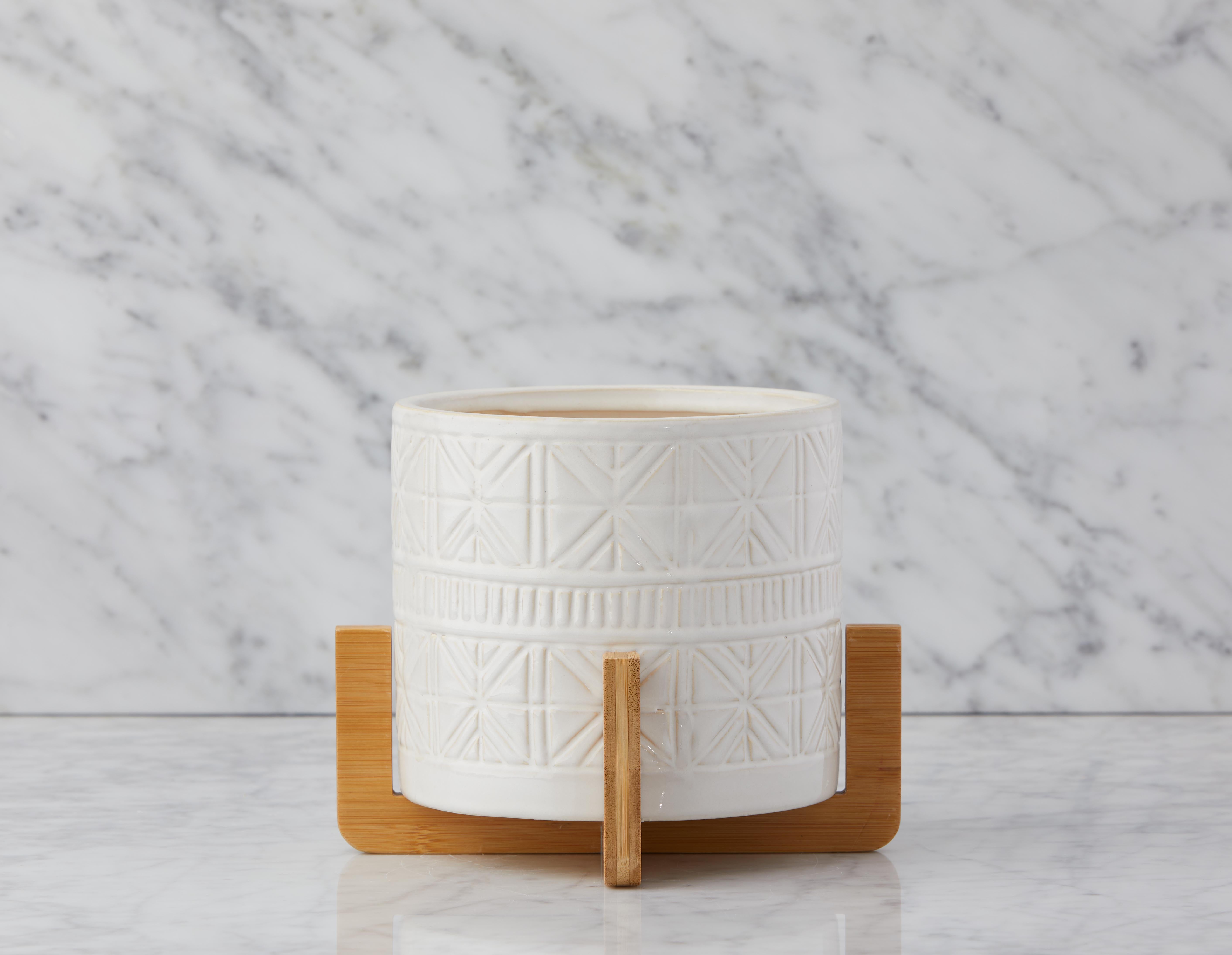 BOLANOW ceramic planter with bamboo stand 24 cm undefined