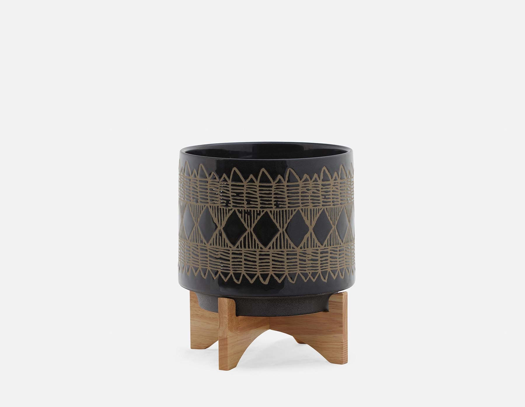 ADEN ceramic pot with wood stand 29 cm undefined
