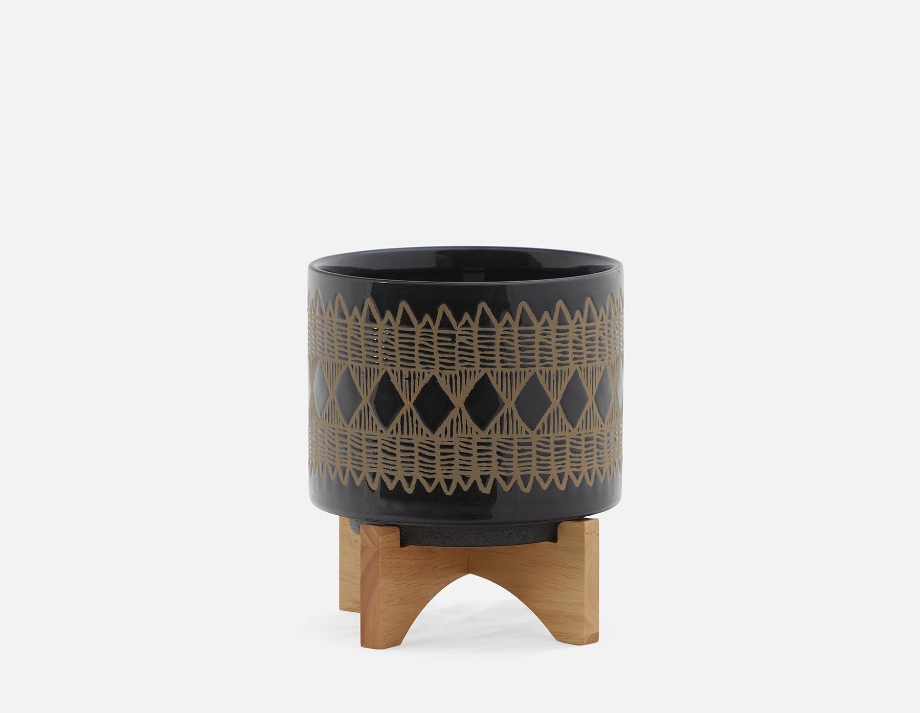 ADEN ceramic pot with wood stand 22 cm undefined