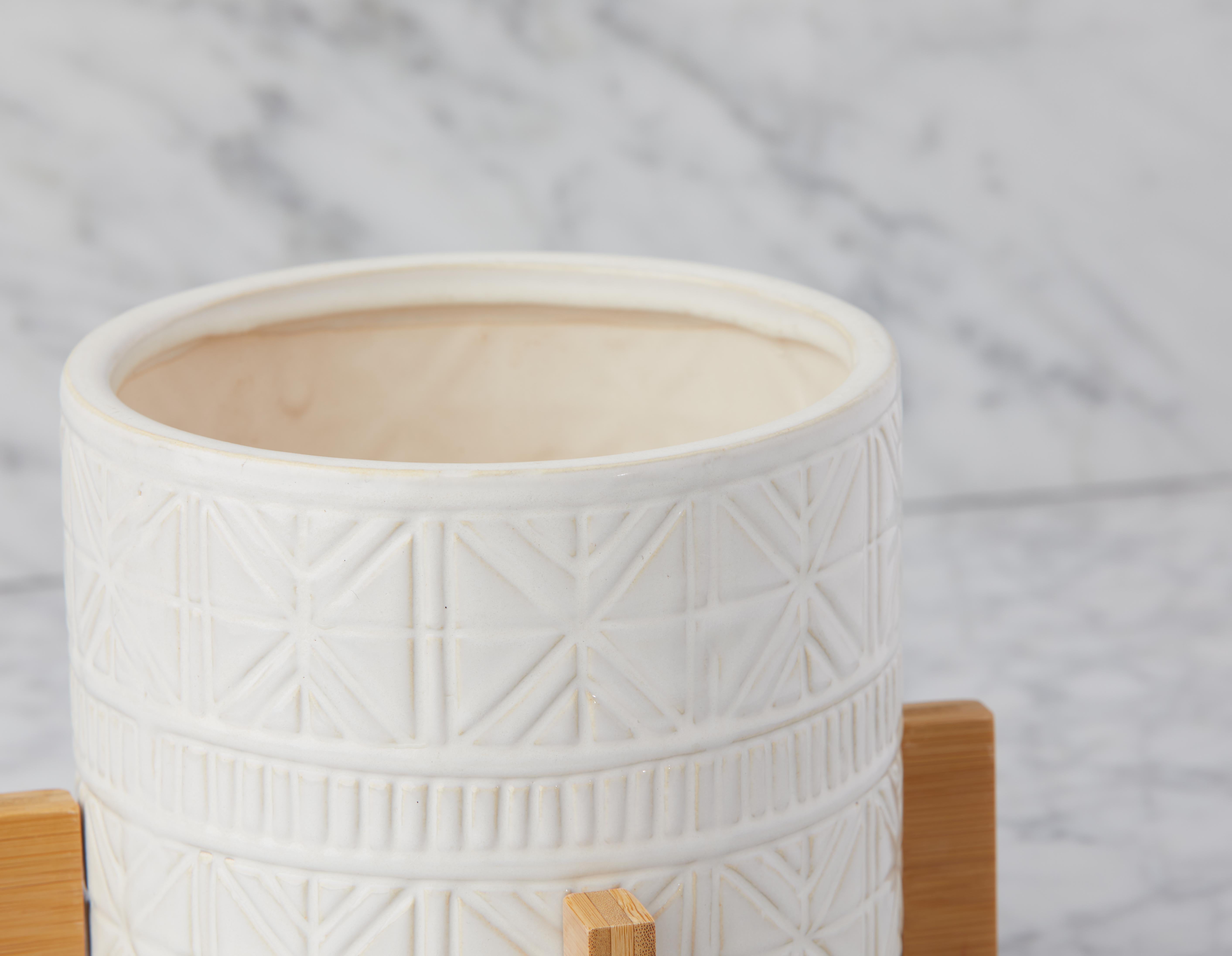 BOLANOW ceramic planter with bamboo stand 24 cm undefined