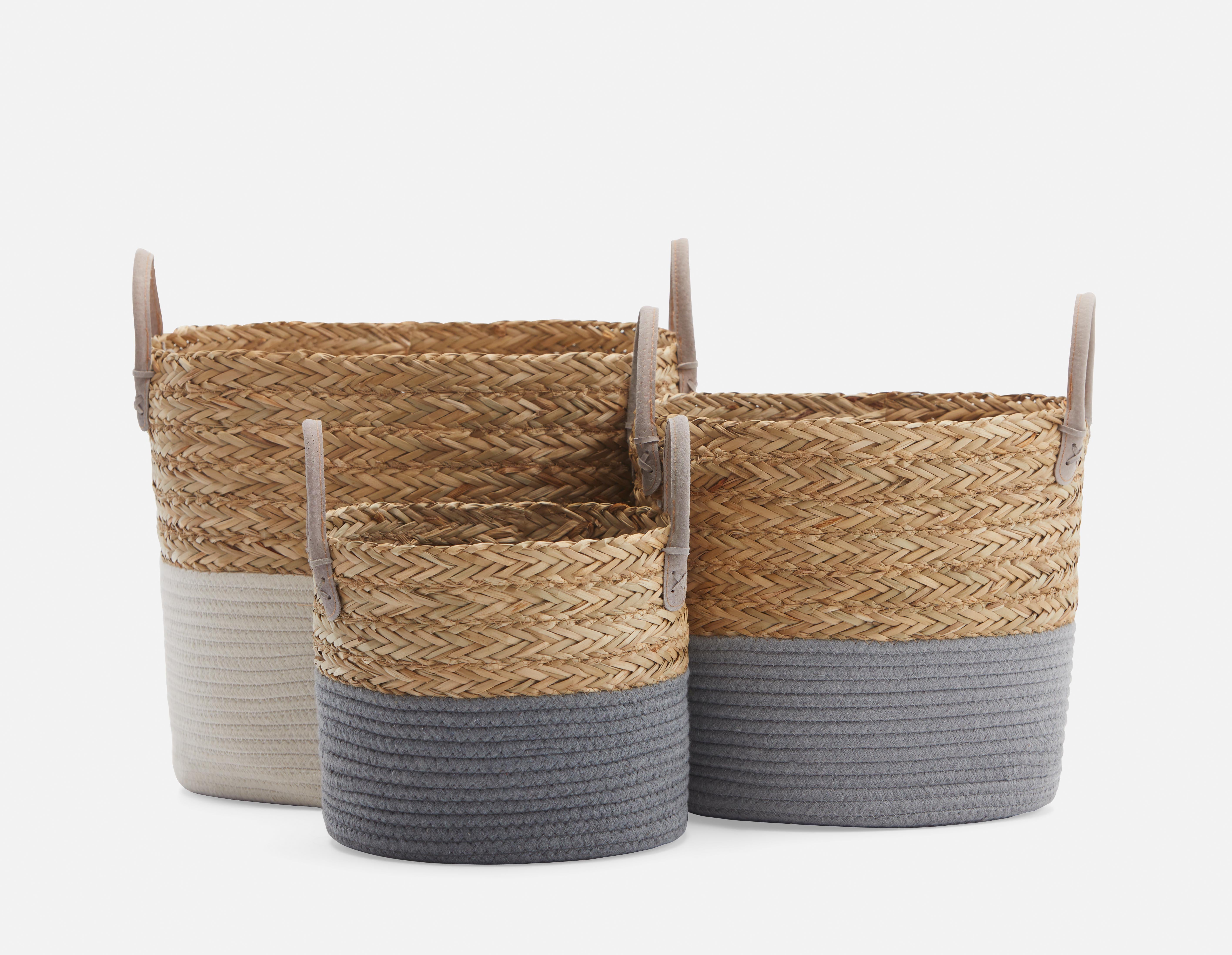 BUD set of 3 cotton rope and straw baskets undefined