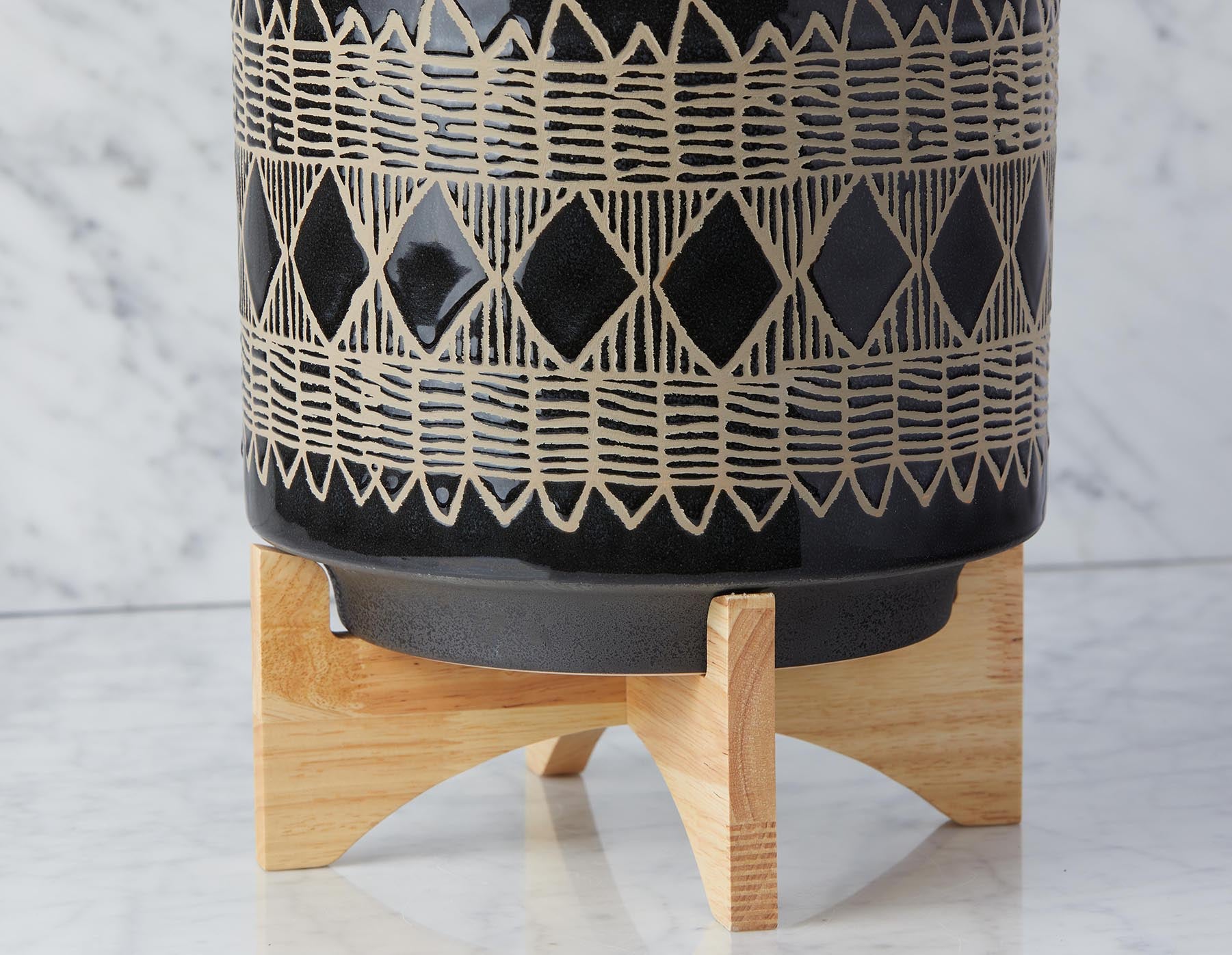 ADEN ceramic pot with wood stand 29 cm undefined
