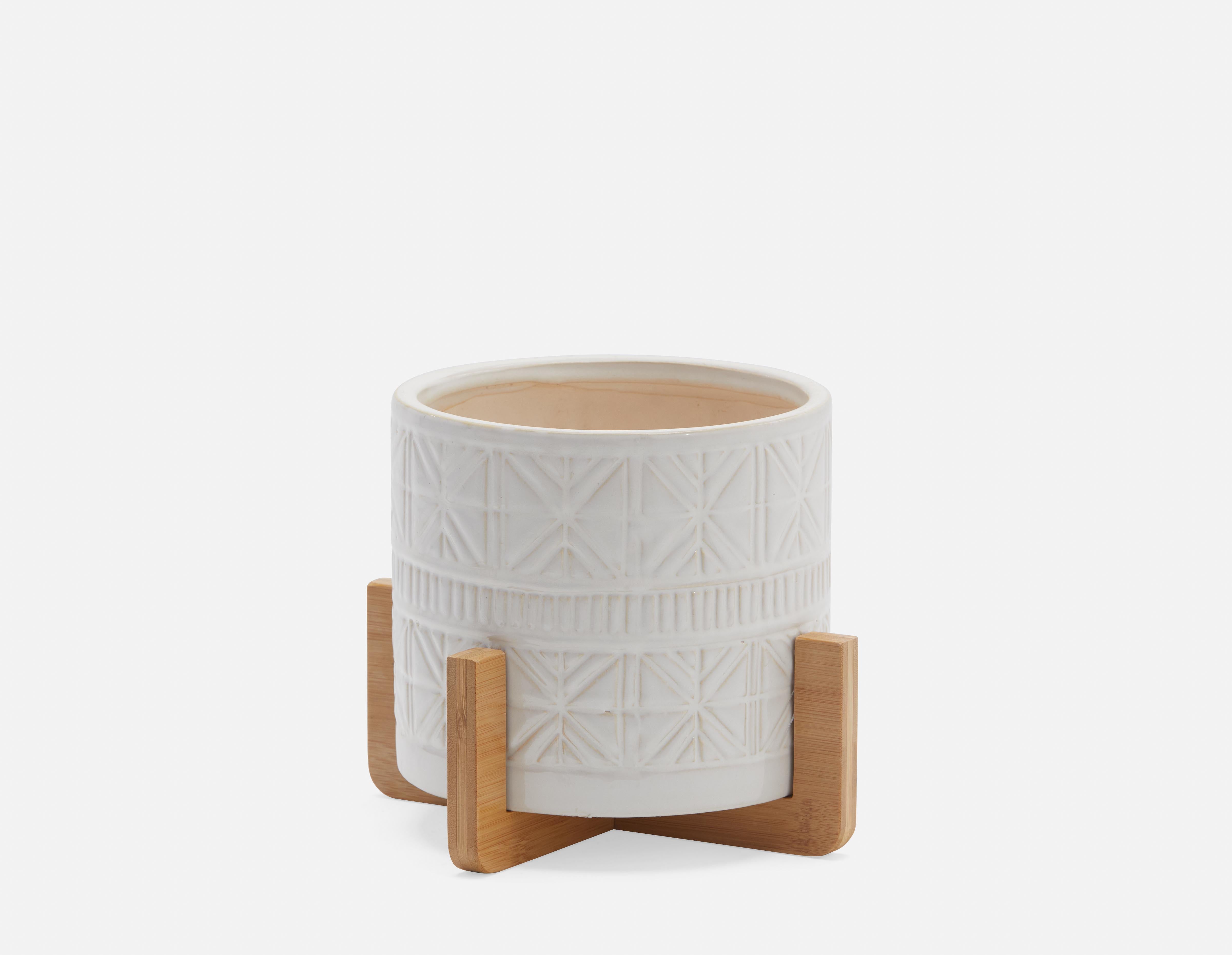 BOLANOW ceramic planter with bamboo stand 24 cm undefined