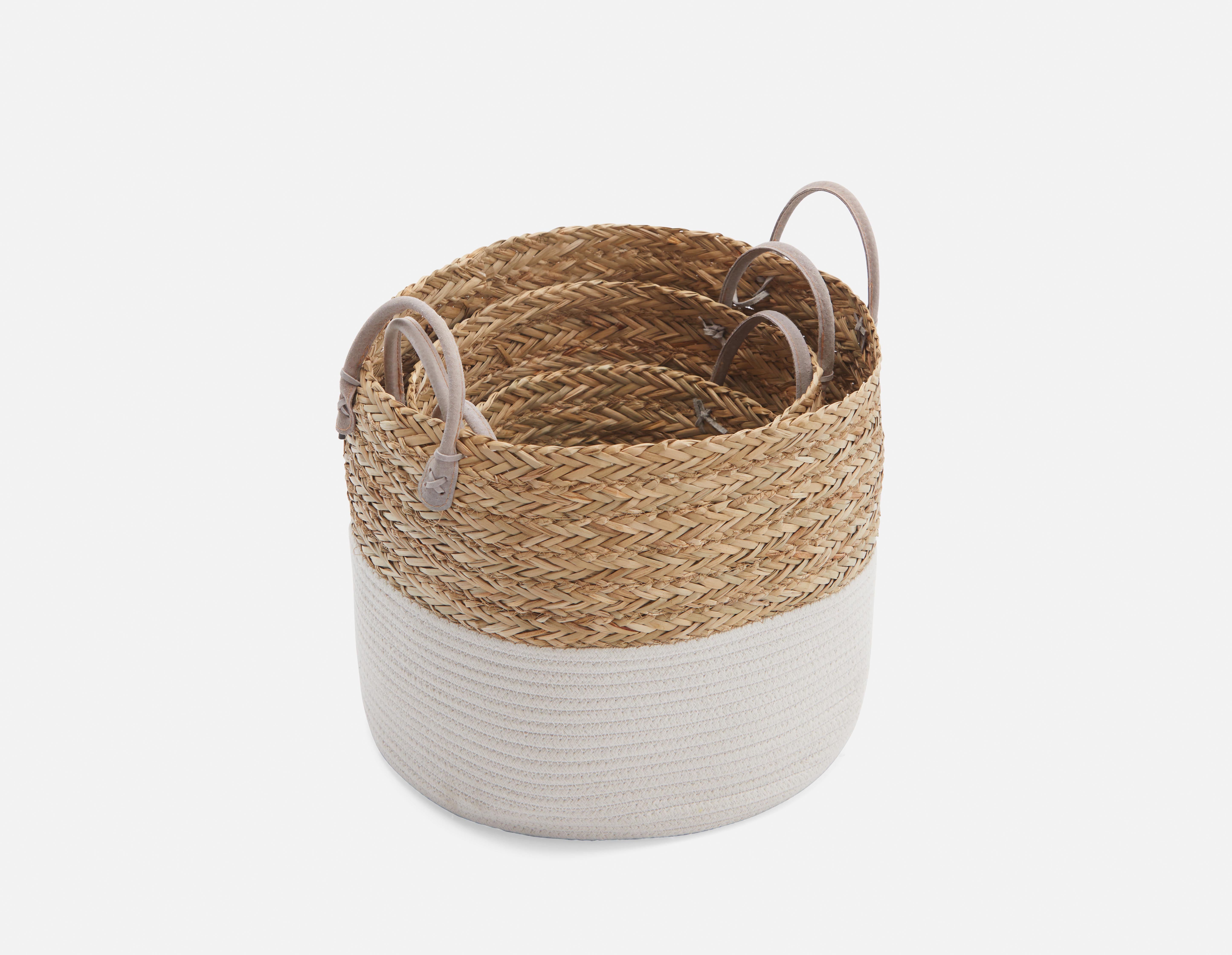 BUD set of 3 cotton rope and straw baskets undefined