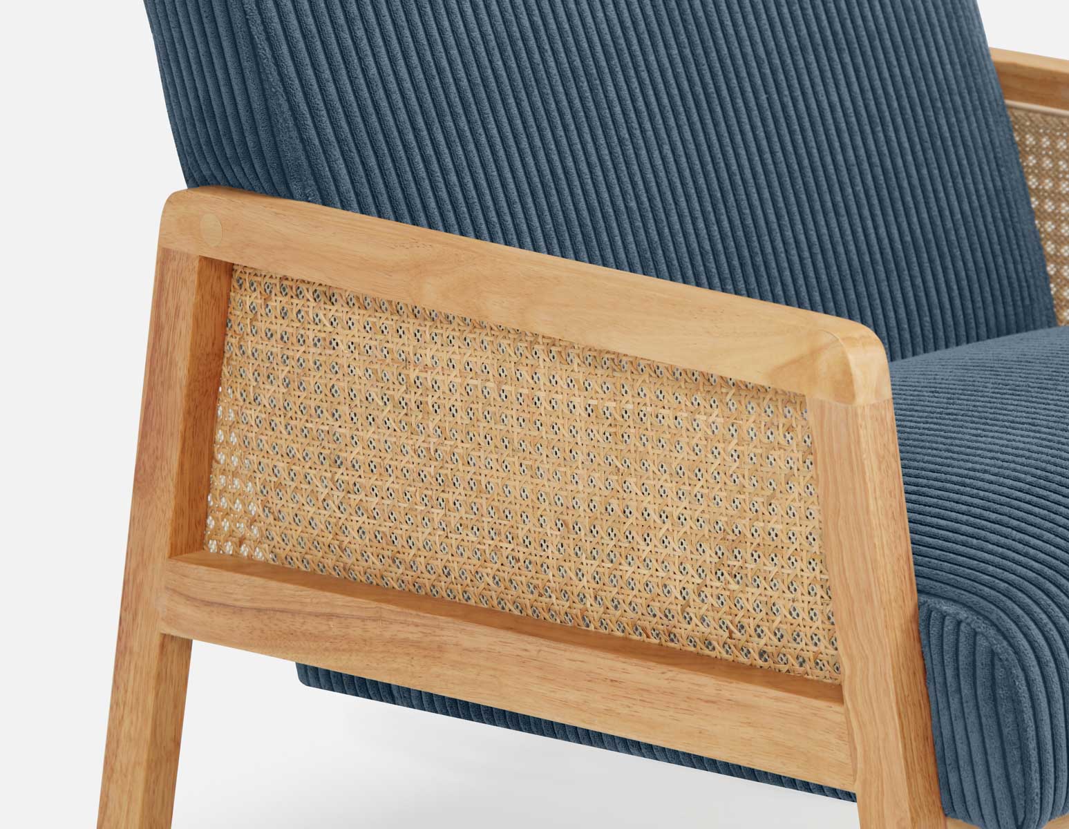 BECKETT armchair with corduroy and rattan accents undefined