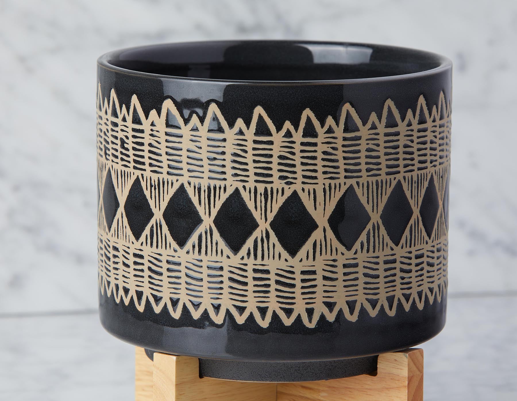 ADEN ceramic pot with wood stand 22 cm undefined