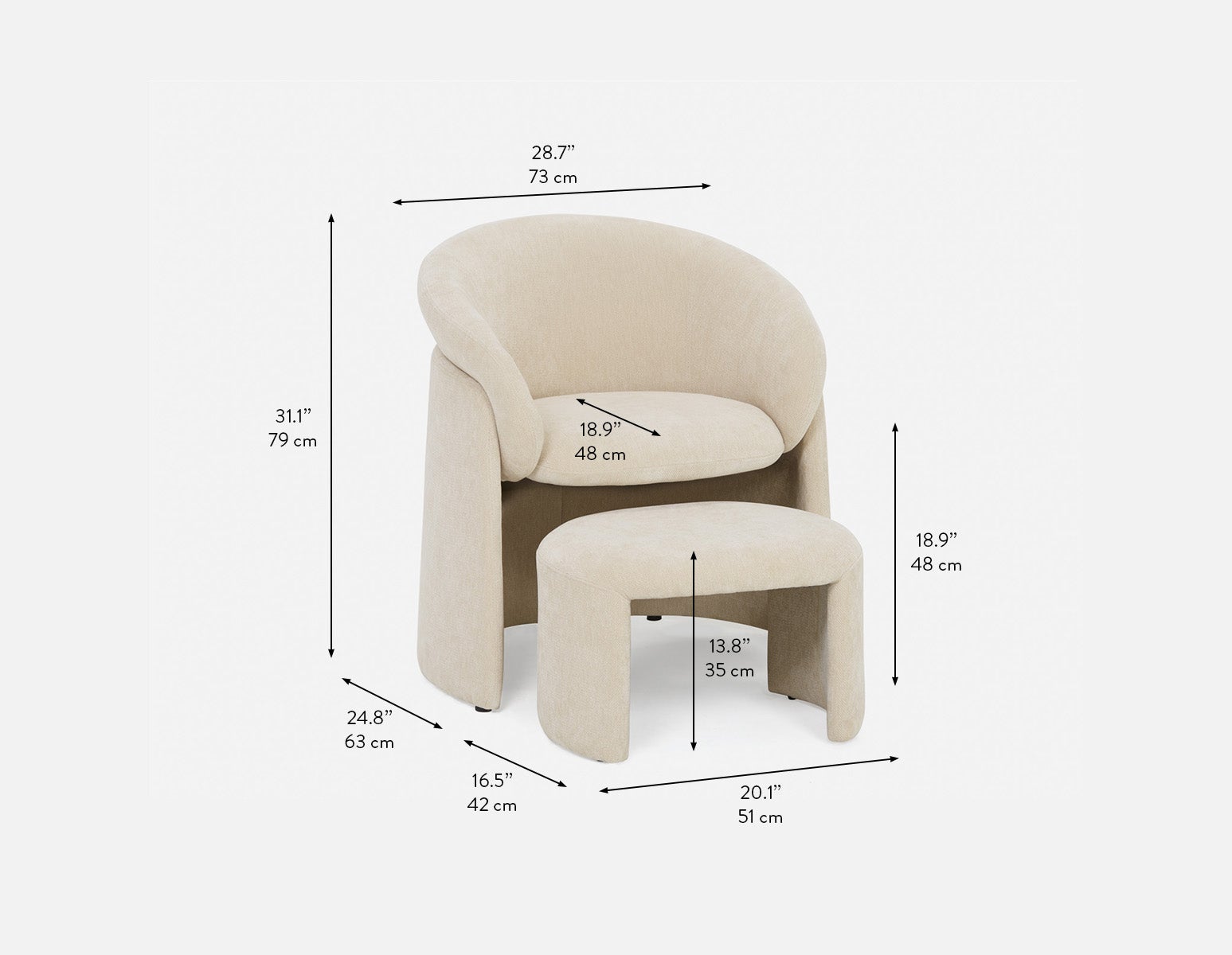 HANCHA modern accent chair with ottoman undefined