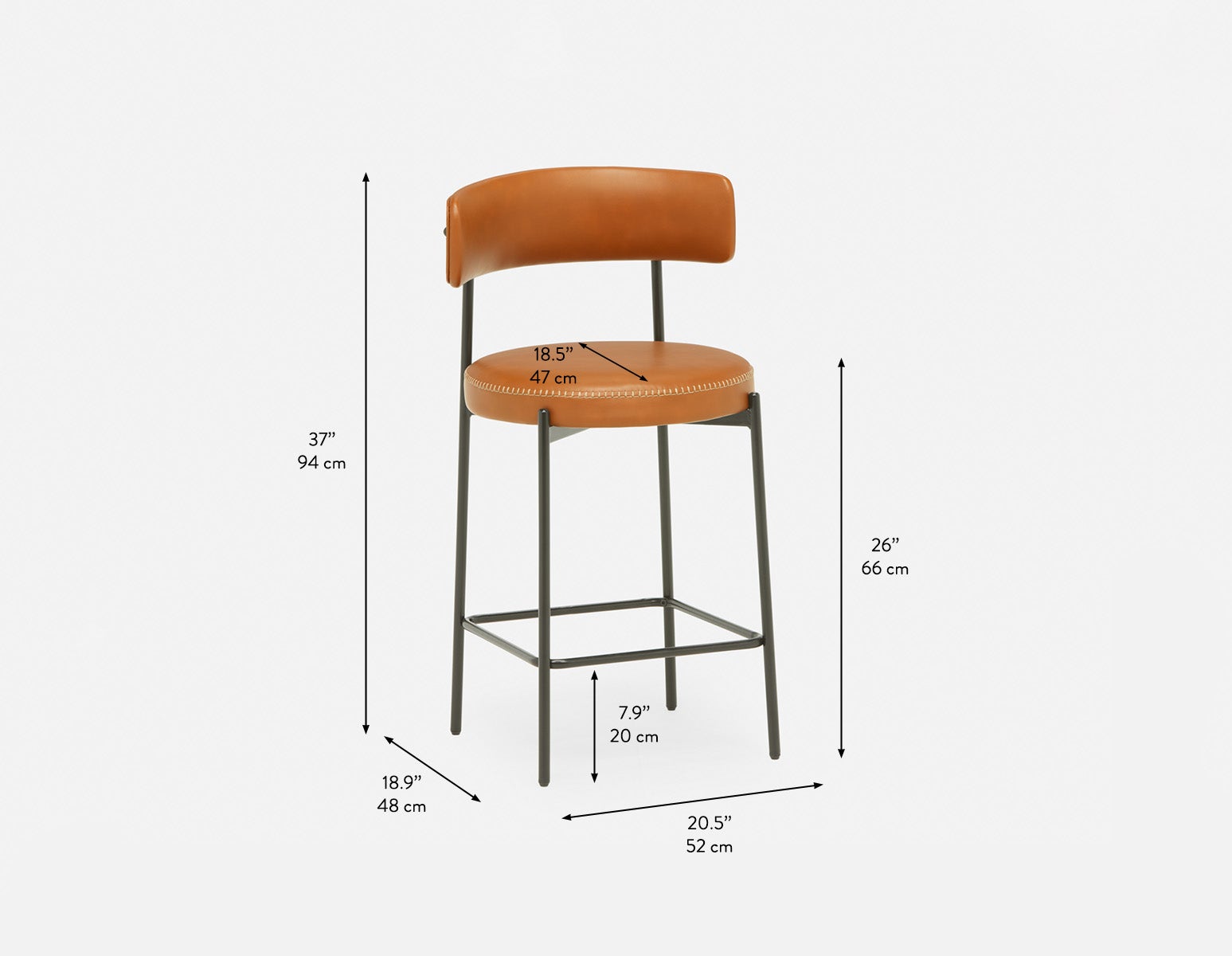 KURO Industrial-modern counter stool with backrest 66cm undefined