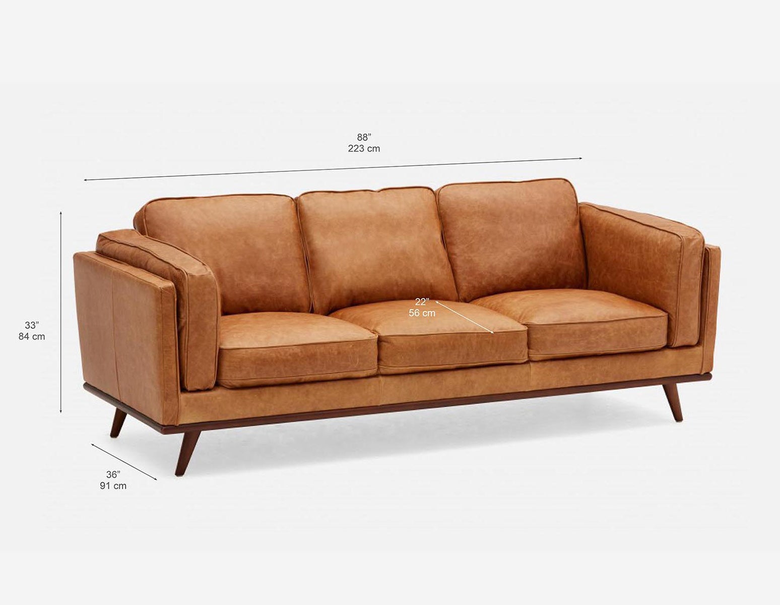 ROWAN mid-century modern 100% leather 3-seater sofa undefined