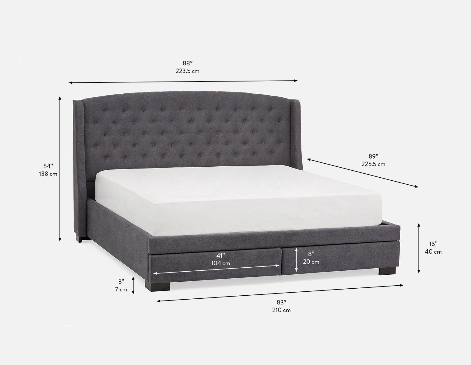 RAVEL traditional tufted upholstered wingback king-size bed with storage undefined