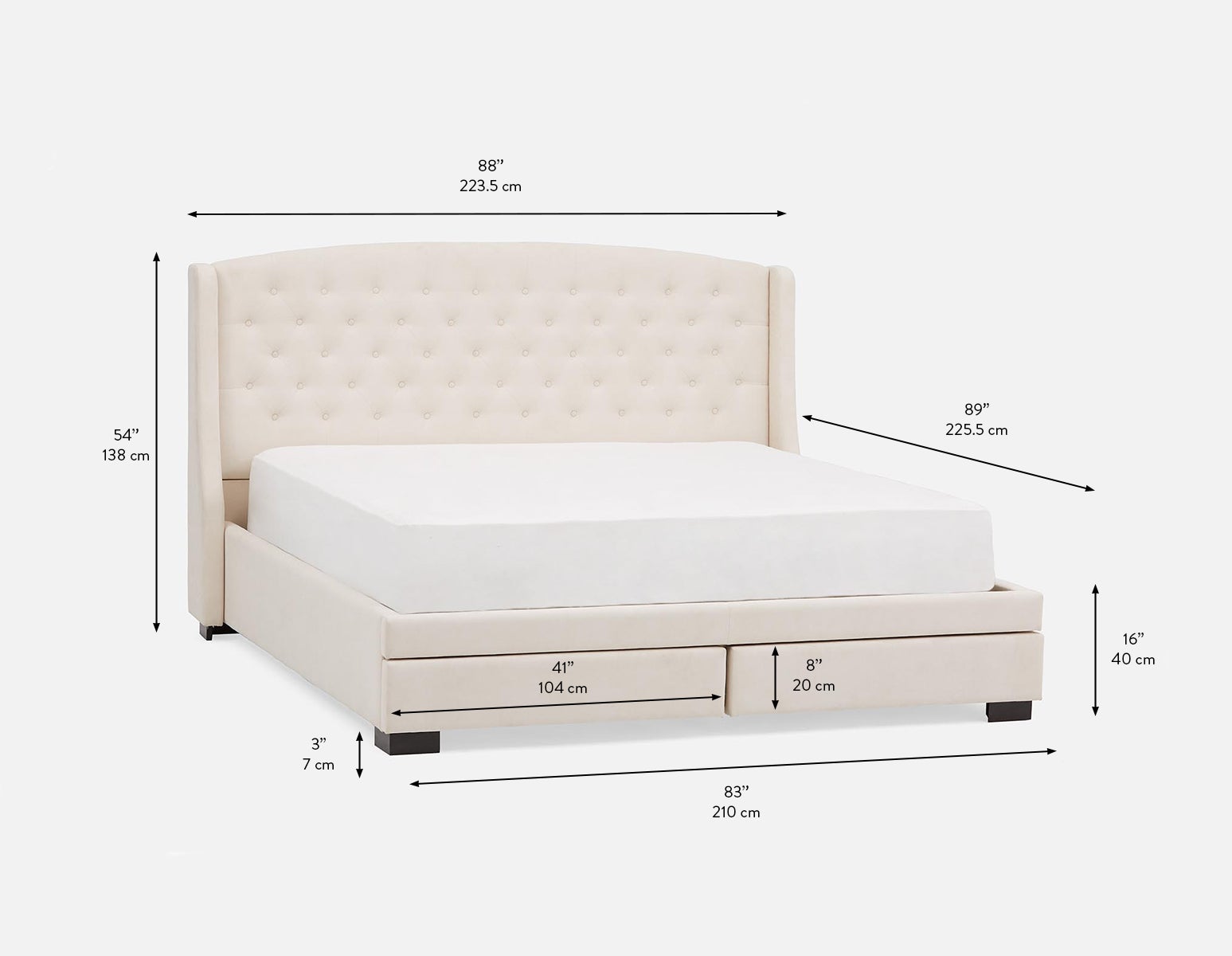 RAVEL traditional tufted upholstered wingback king-size bed with storage undefined