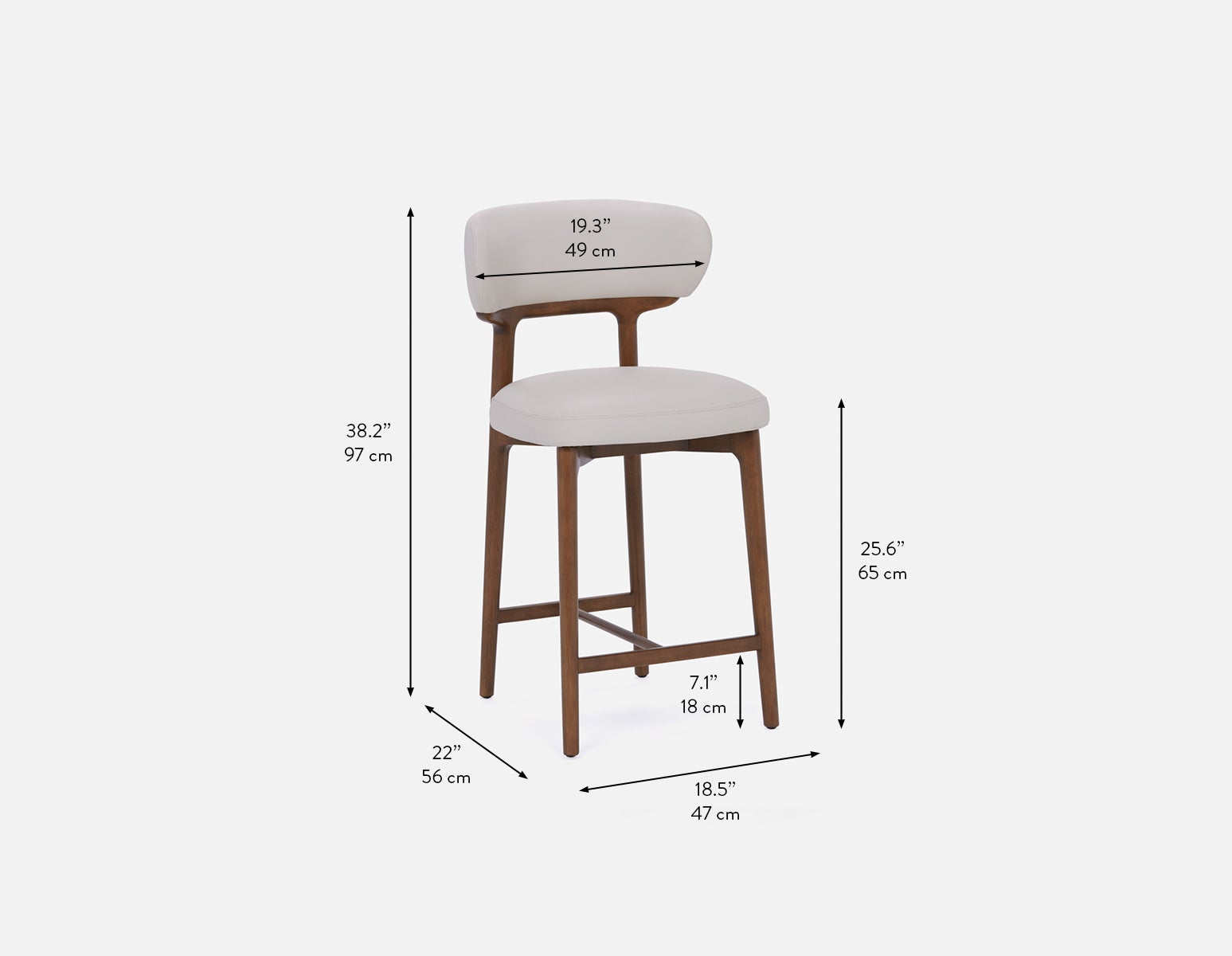 SEVILLE 100% leather mid-century counter stool 66cm undefined