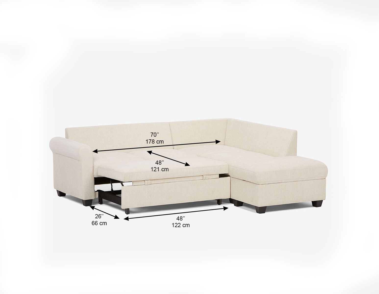 DELPHINE traditional left-facing sectional sofa-bed with storage undefined