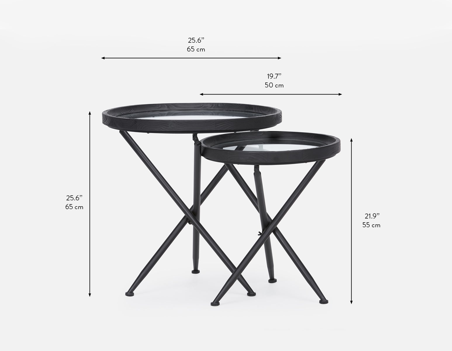 KAY ensemble de 2 tables gigognes en bois de sapin avec plateaux en verre trempé undefined