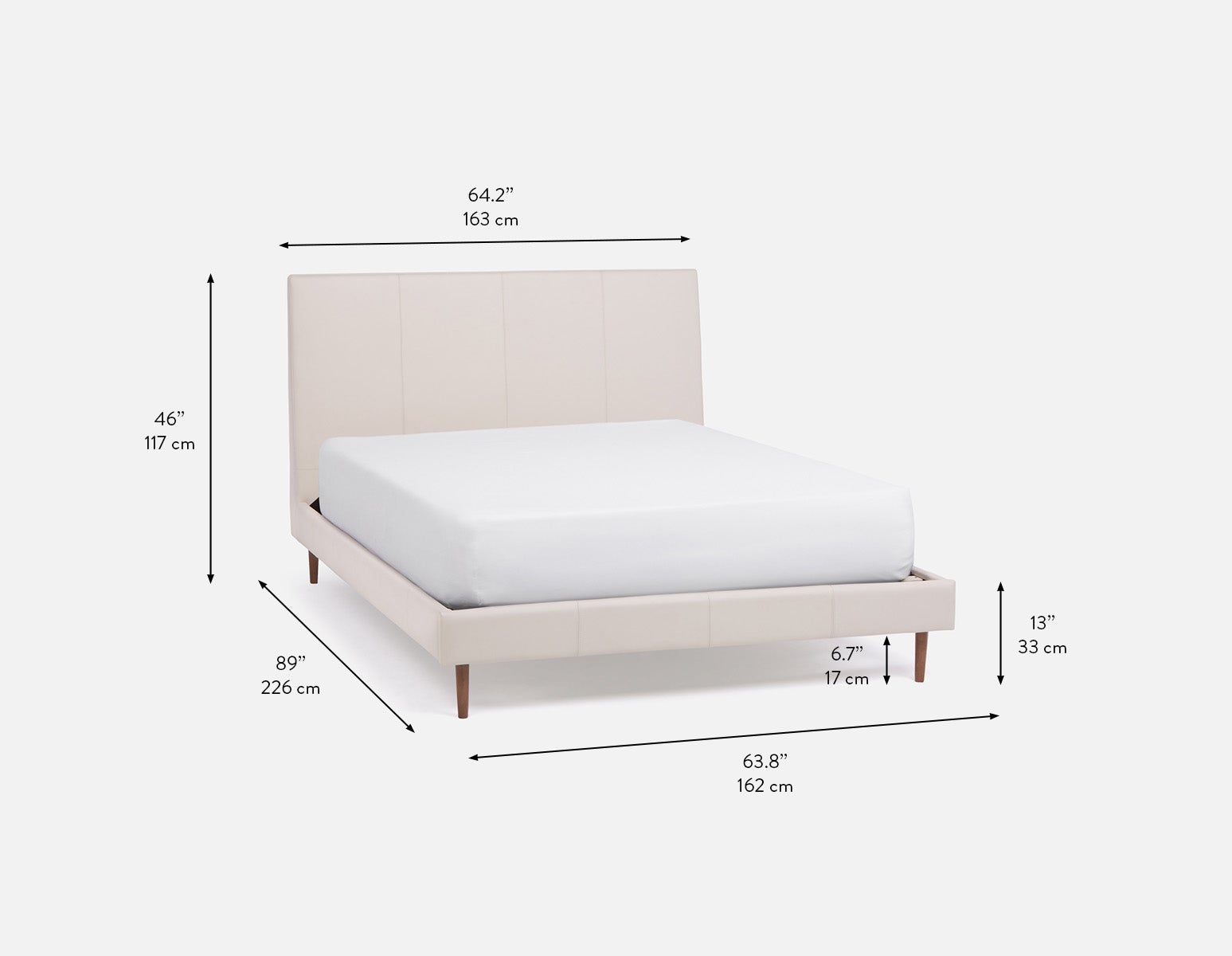 JAVIER mid-century modern 100% leather queen size bed undefined