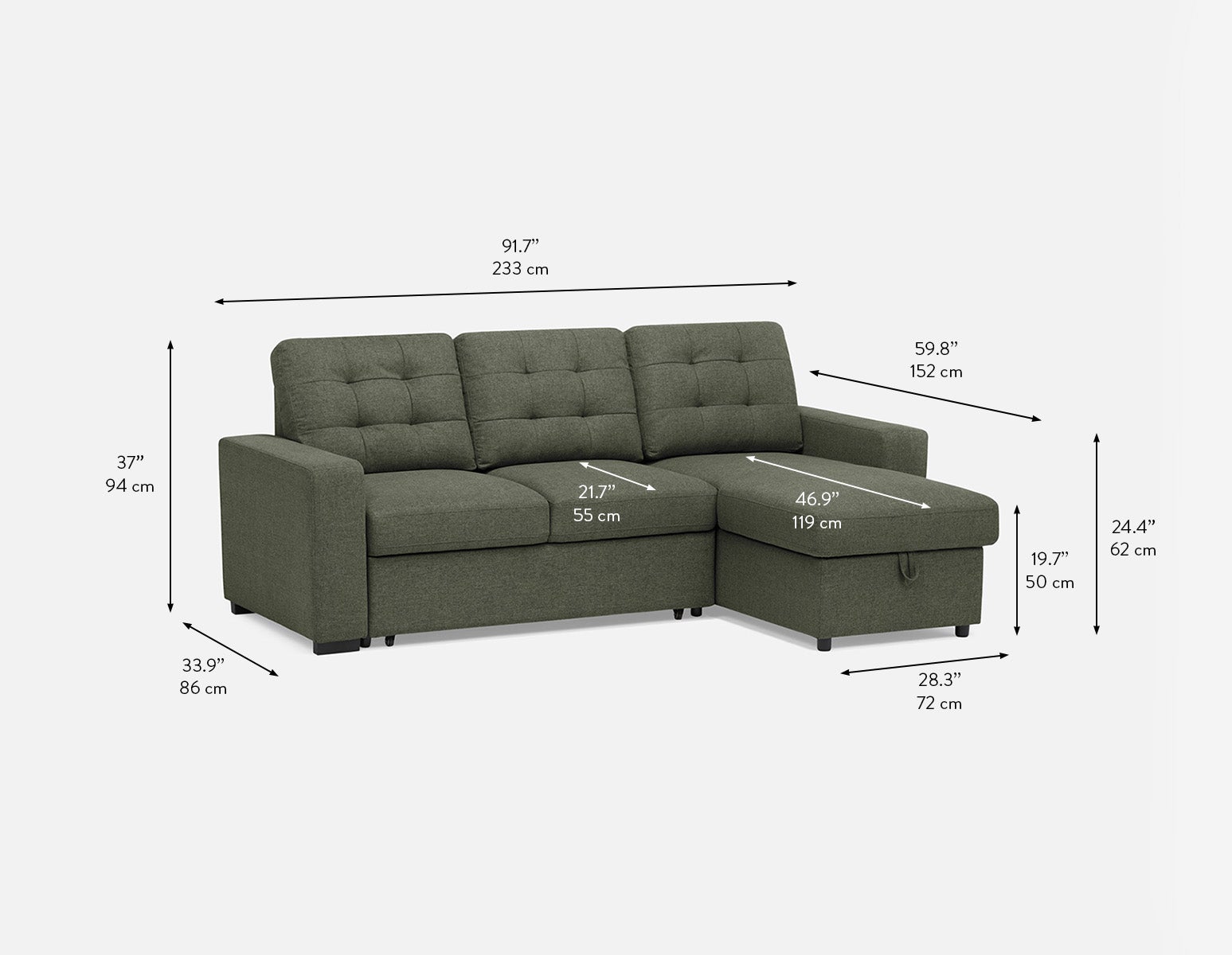 MARNIE contemporary interchangeable sectional sofa-bed with storage undefined