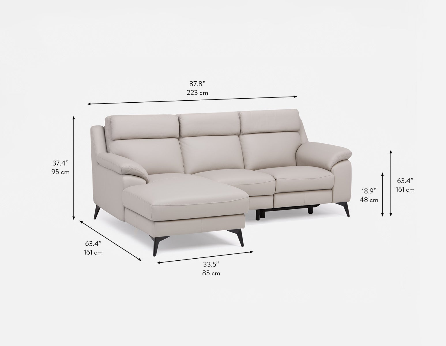 GIRONA 100% leather power reclining left-facing sectional sofa undefined