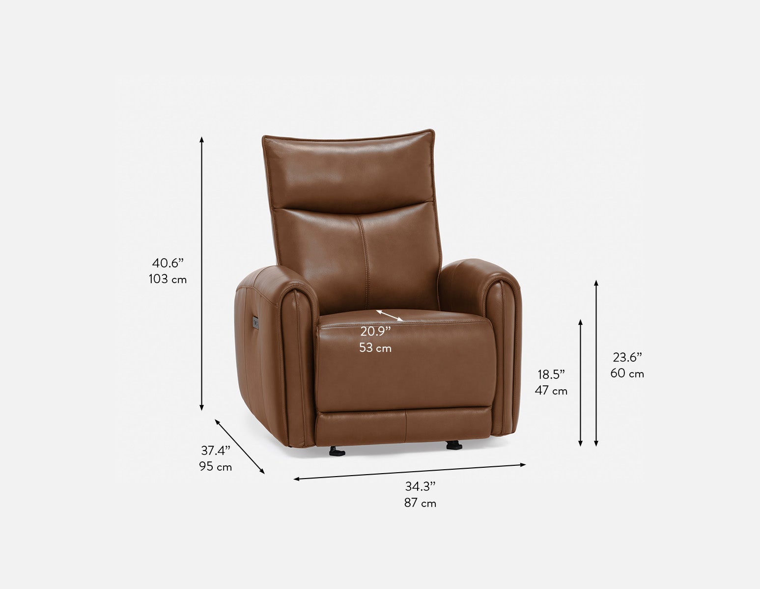 CALVERO contemporary power-reclining and glider 100% leather armchair with usb port undefined