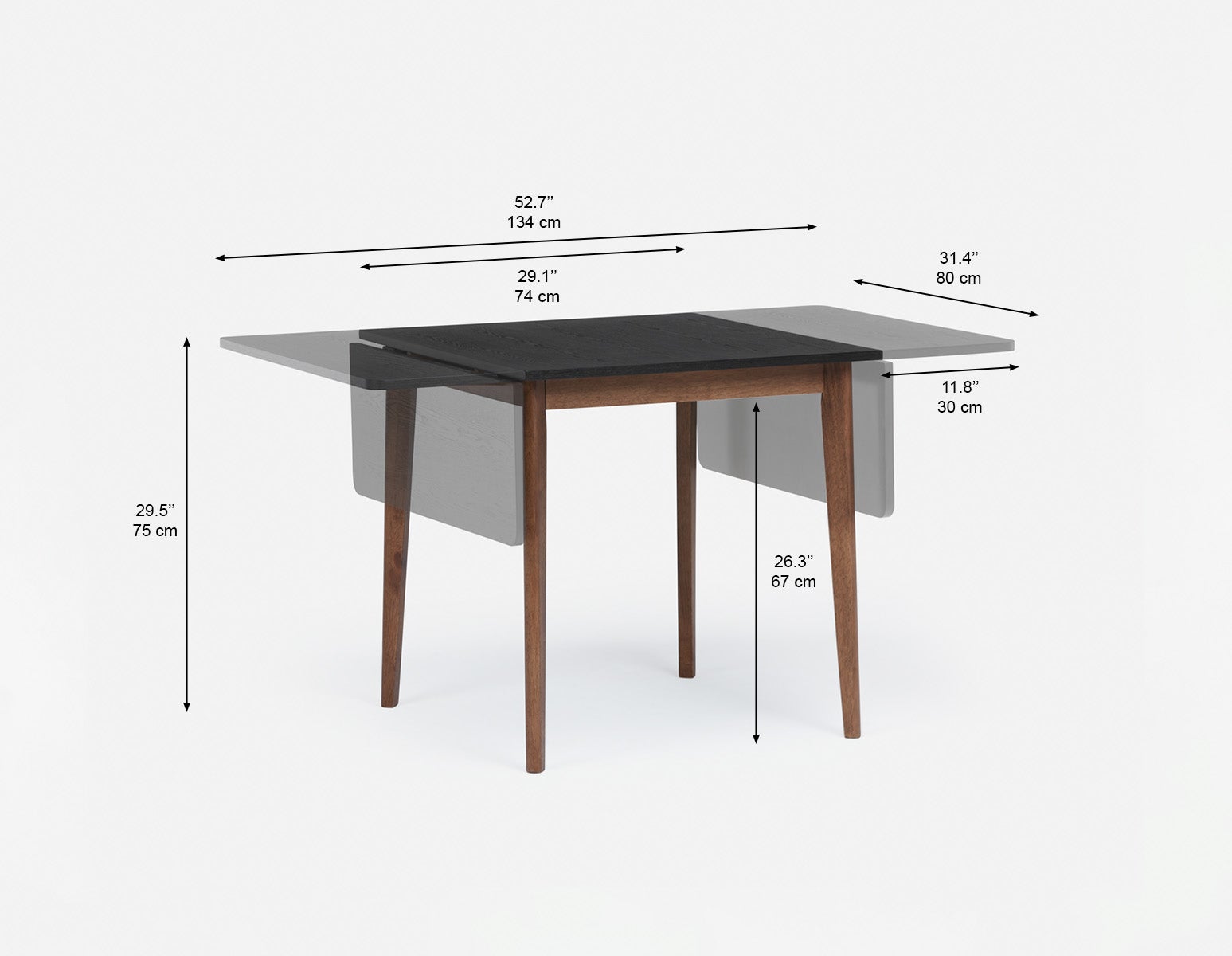 FINA table à manger avec deux abattants moderne contemporaine 74cm à 134cm undefined