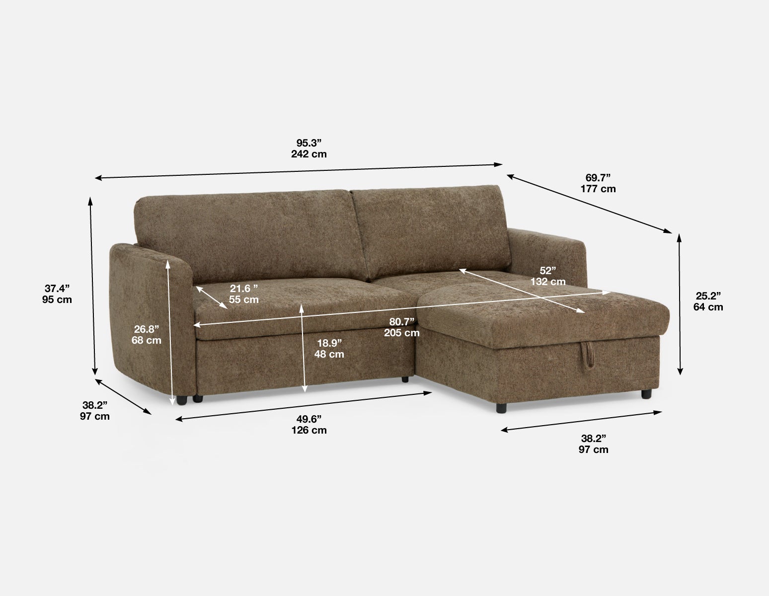 JANICE modern interchangeable storage sectional sofa-bed undefined