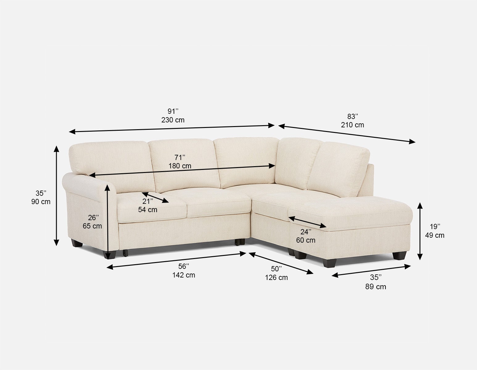 DELPHINE traditional left-facing sectional sofa-bed with storage undefined