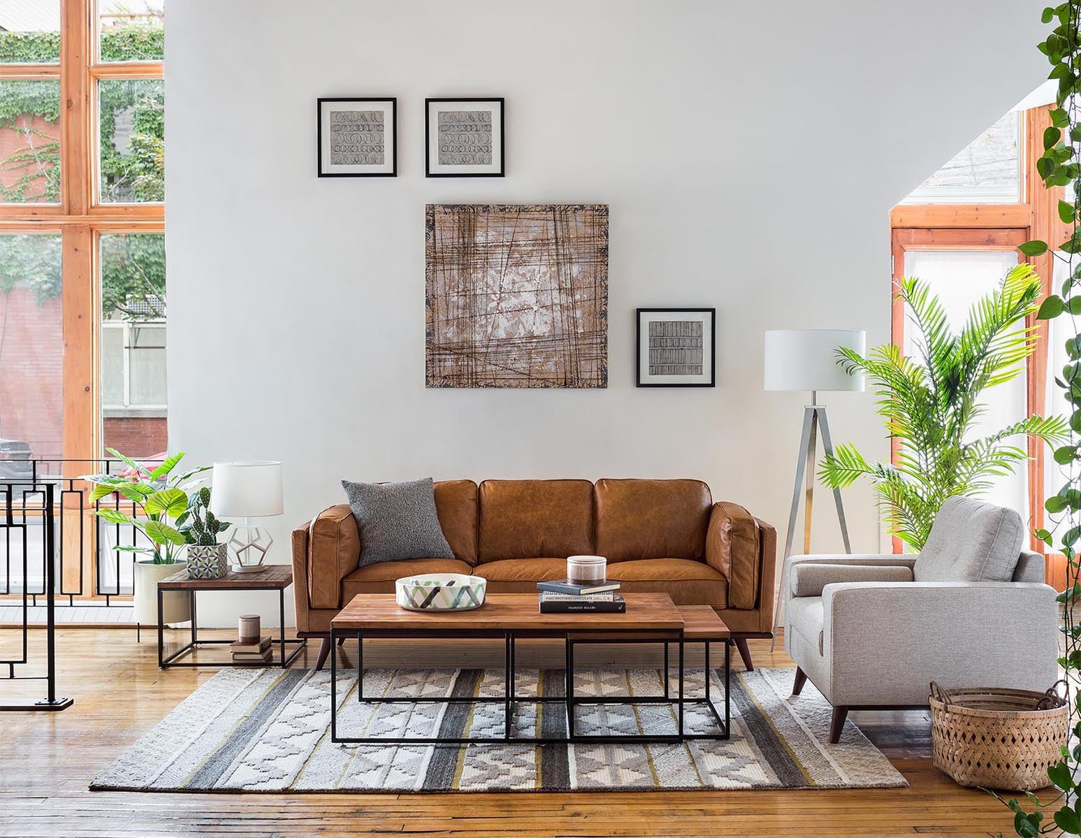 ROWAN mid-century modern 100% leather 3-seater sofa undefined