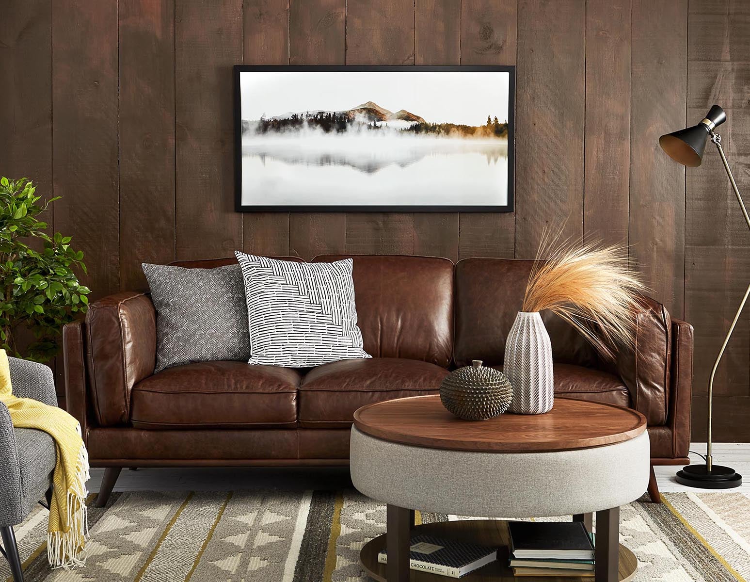 ROWAN mid-century modern 100% leather 3-seater sofa undefined