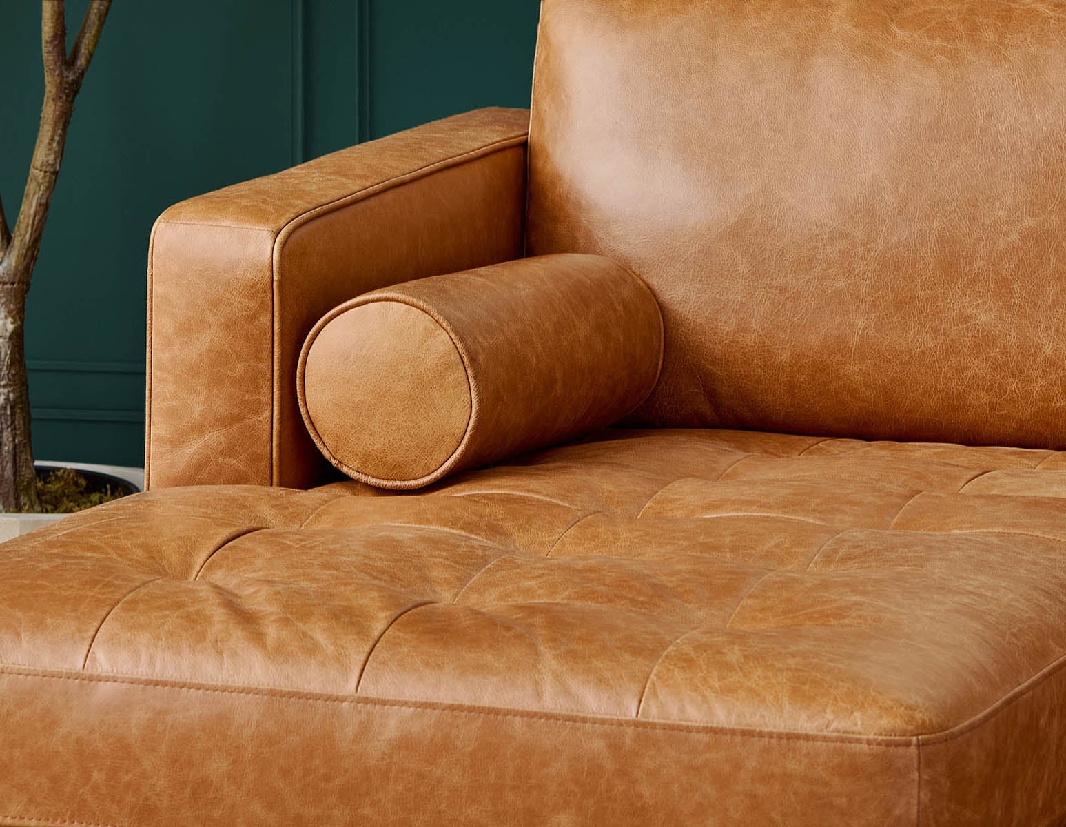 KINSEY mid-century modern left-facing 100% leather sectional sofa undefined