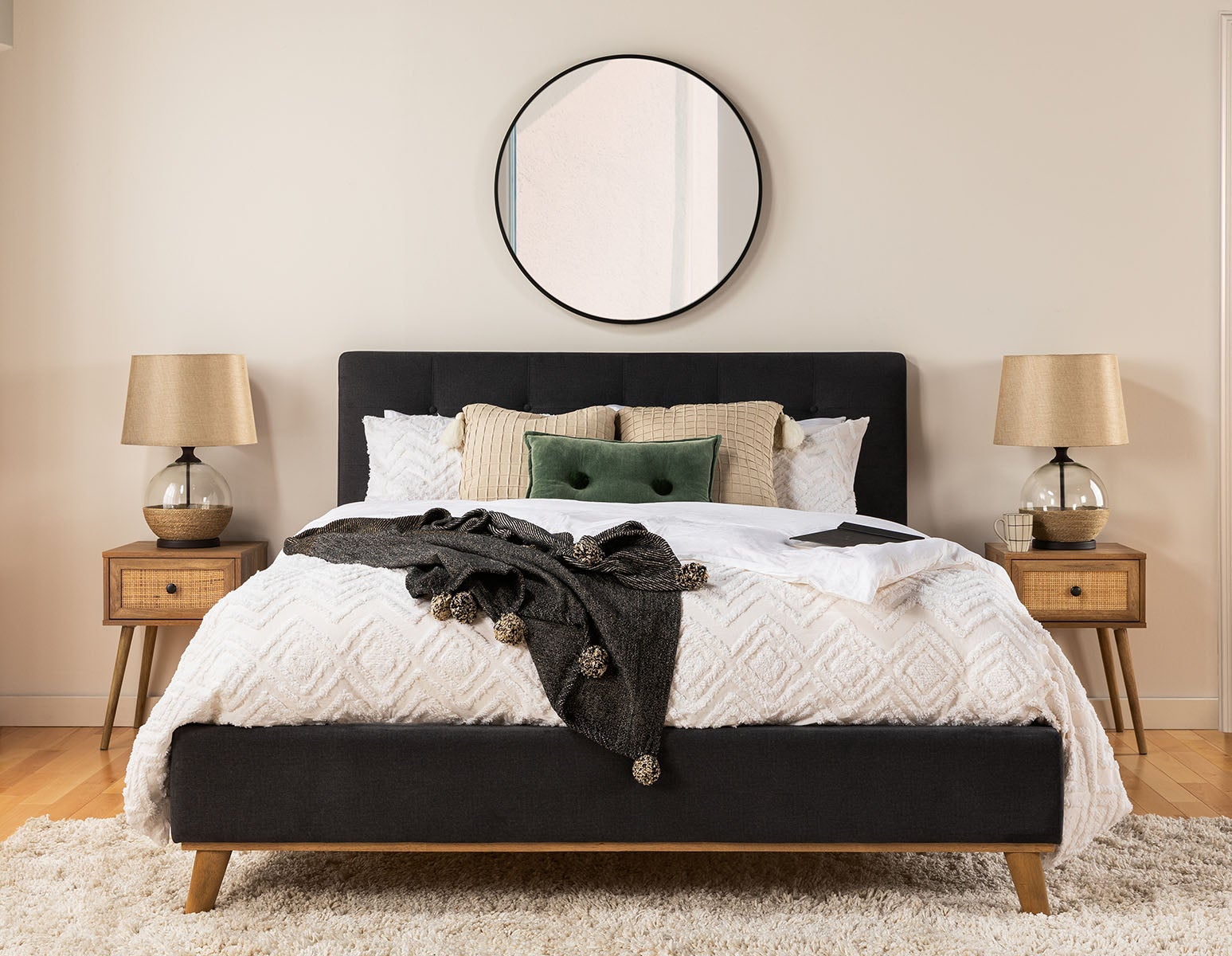CARME mid-century modern tufted upholstered queen size bed undefined